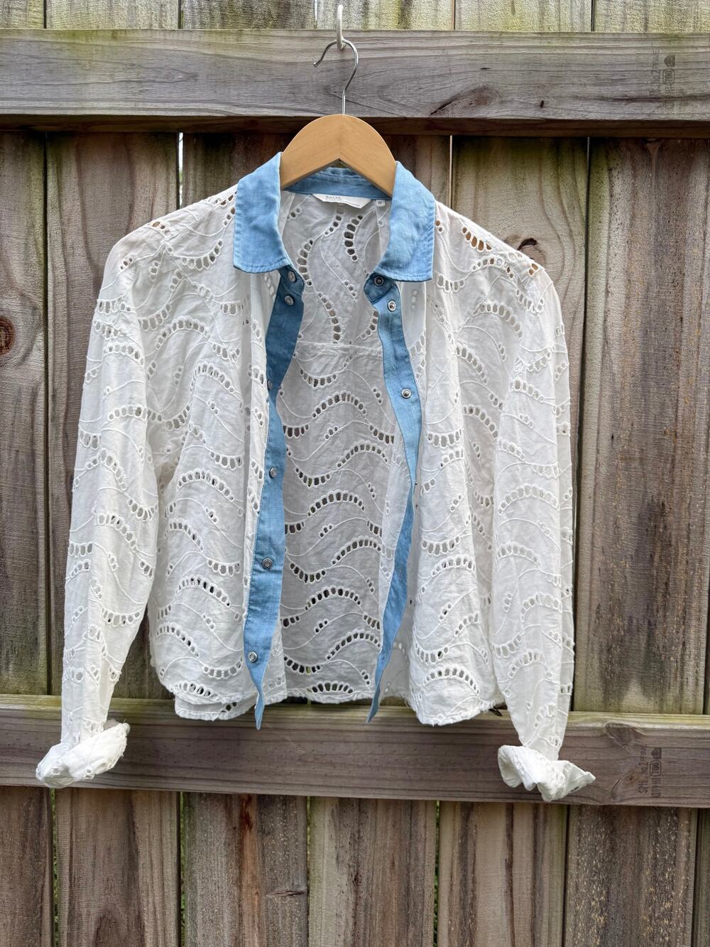 Salsa Eyelet Cotton Shirt with Chambray Collar